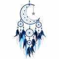 Capteur de rêves 25 x 65 cm en fil bleu avec plumes décoration murale suspendue