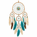 Attrape-rêves mural 45 x 100 cm en fibres et perles turquoise beige style bohème