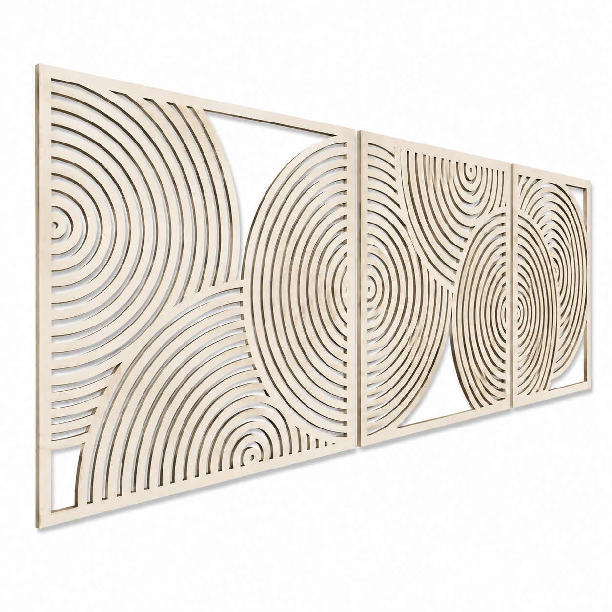 Décoration murale 150 x 50 cm en bois beige - panneaux ajourés à motifs circulaires
