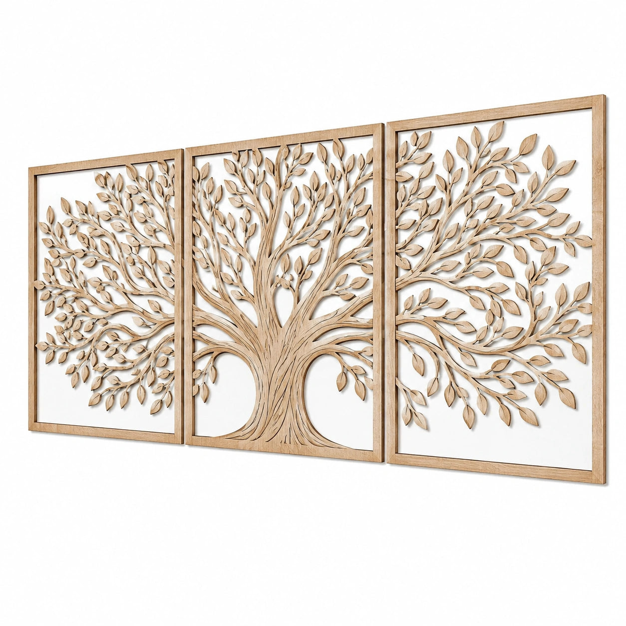 Décoration murale 120 x 60 cm en bois naturel - triptyque arbre sculpté style naturel