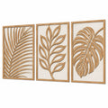 Décoration murale triptyque 40 x 80 cm en bois beige style botanique