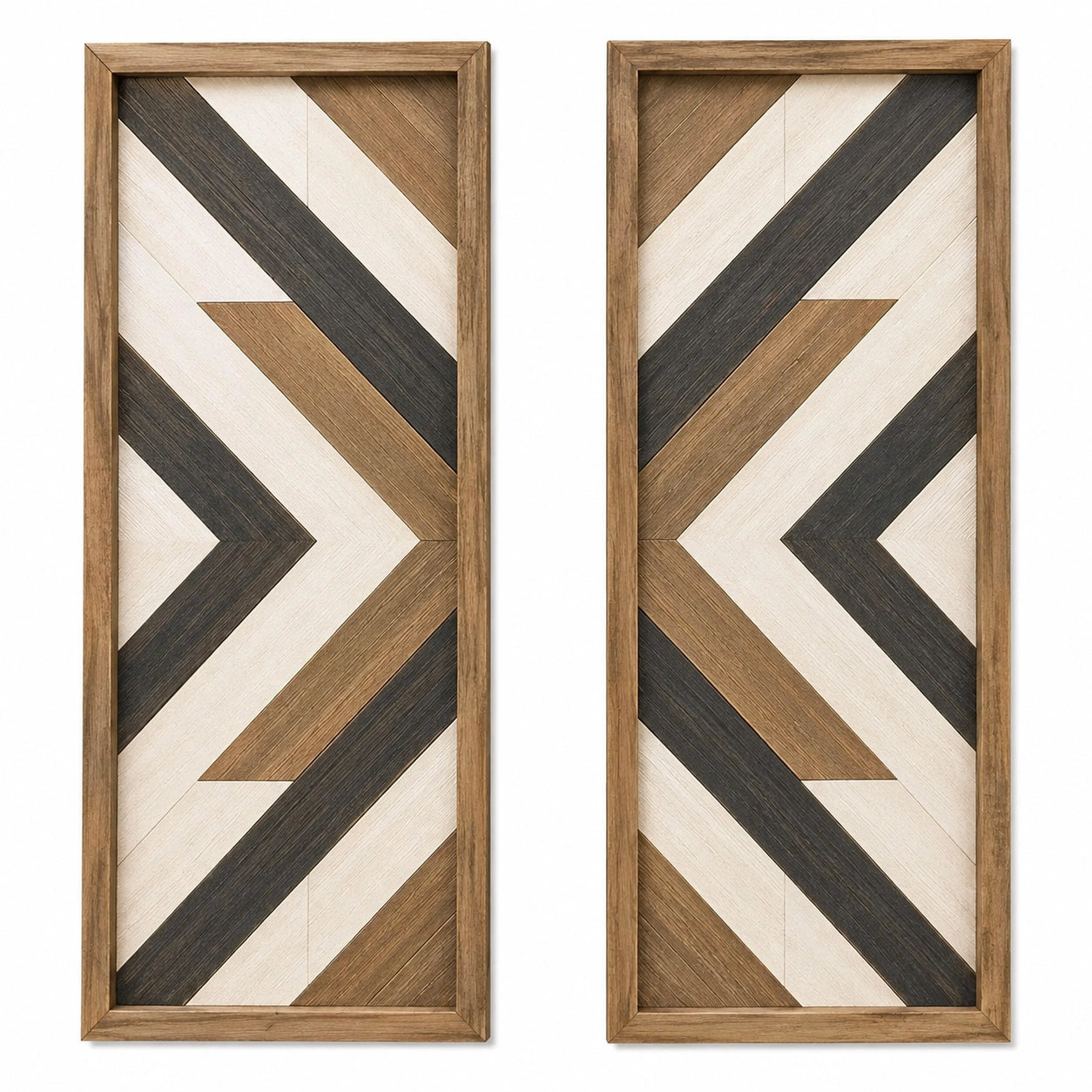 Panneaux décoratifs muraux 120 x 40 cm en bois marron beige noir style géométrique