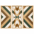 Lot de 3 panneaux muraux décoratifs 40 x 100 cm en bois vert beige marron style géométrique