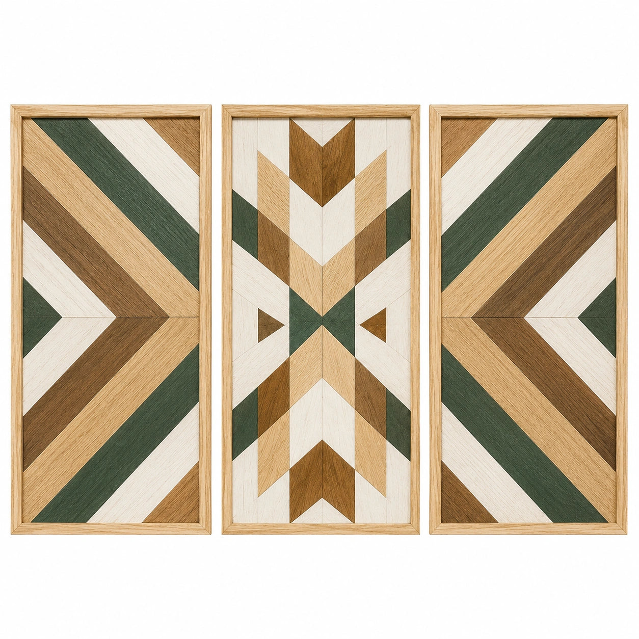 Lot de 3 panneaux muraux décoratifs 40 x 100 cm en bois vert beige marron style géométrique