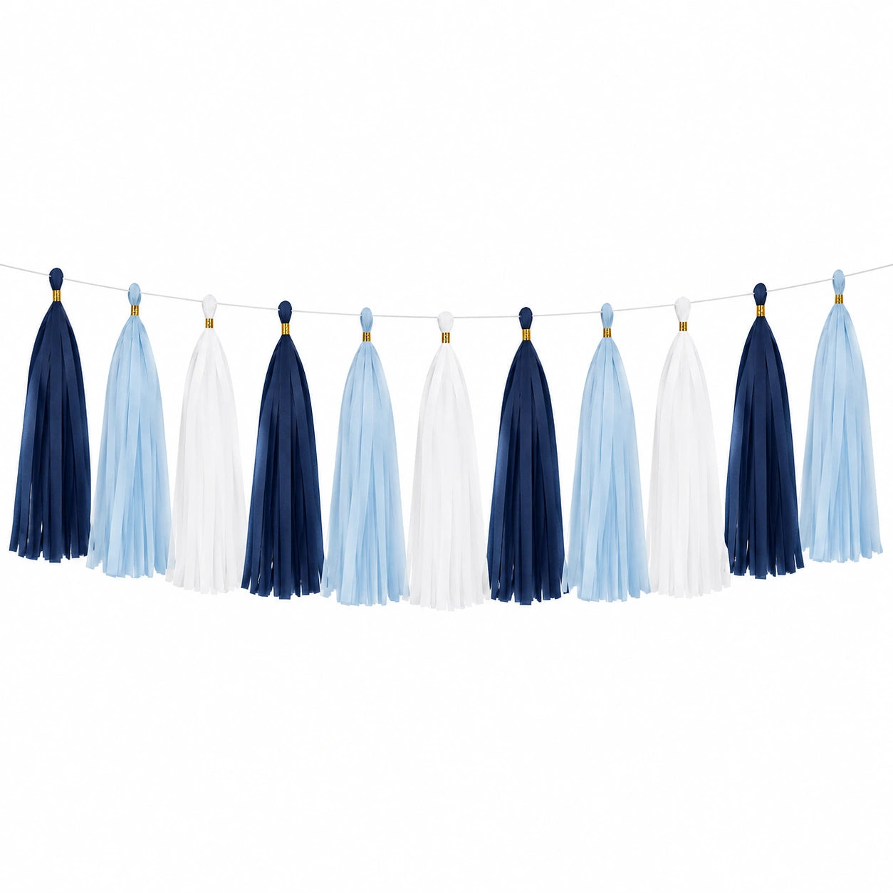 Guirlande à franges 300 cm en papier bleu marine bleu clair blanc décorative festive