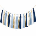 Guirlande à rubans 200 x 45 cm en polyester bleu blanc doré décorative