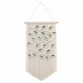 Décoration murale macramé 40 x 85 cm coton écru motif feuilles style bohème