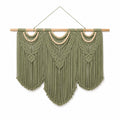 Tenture murale macramé 100 x 95 cm coton vert sauge avec franges style bohème