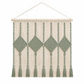 Décoration murale en macramé 60 x 85 cm coton vert sauge style bohème