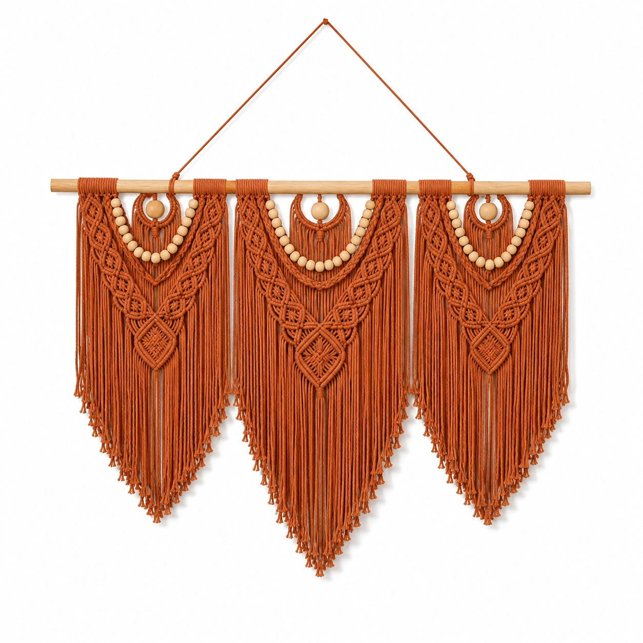 Tenture murale macramé 100 cm coton terracotta style bohème