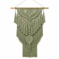 Tenture murale macramé 60 x 100 cm en coton vert sauge avec franges style bohème