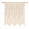 Tenture murale 110 x 100 cm en coton écru avec barre en bois style bohème