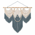 Tenture murale 100 x 105 cm en coton bleu gris et beige style bohème