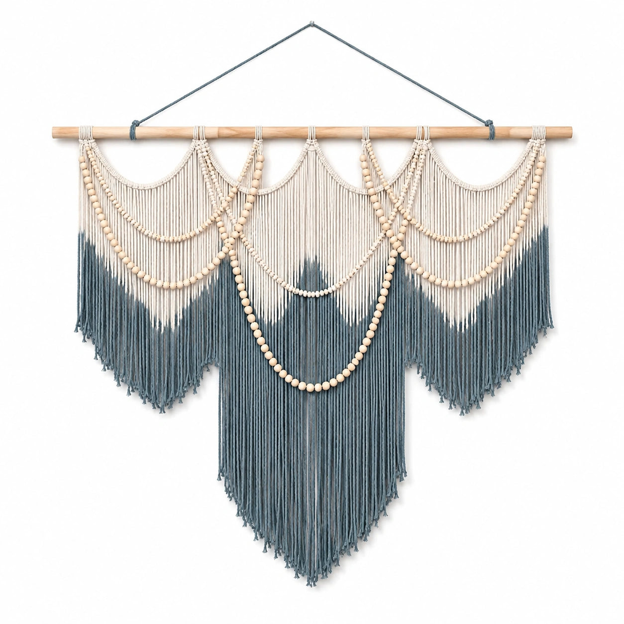 Tenture murale 100 x 105 cm en coton bleu gris et beige style bohème