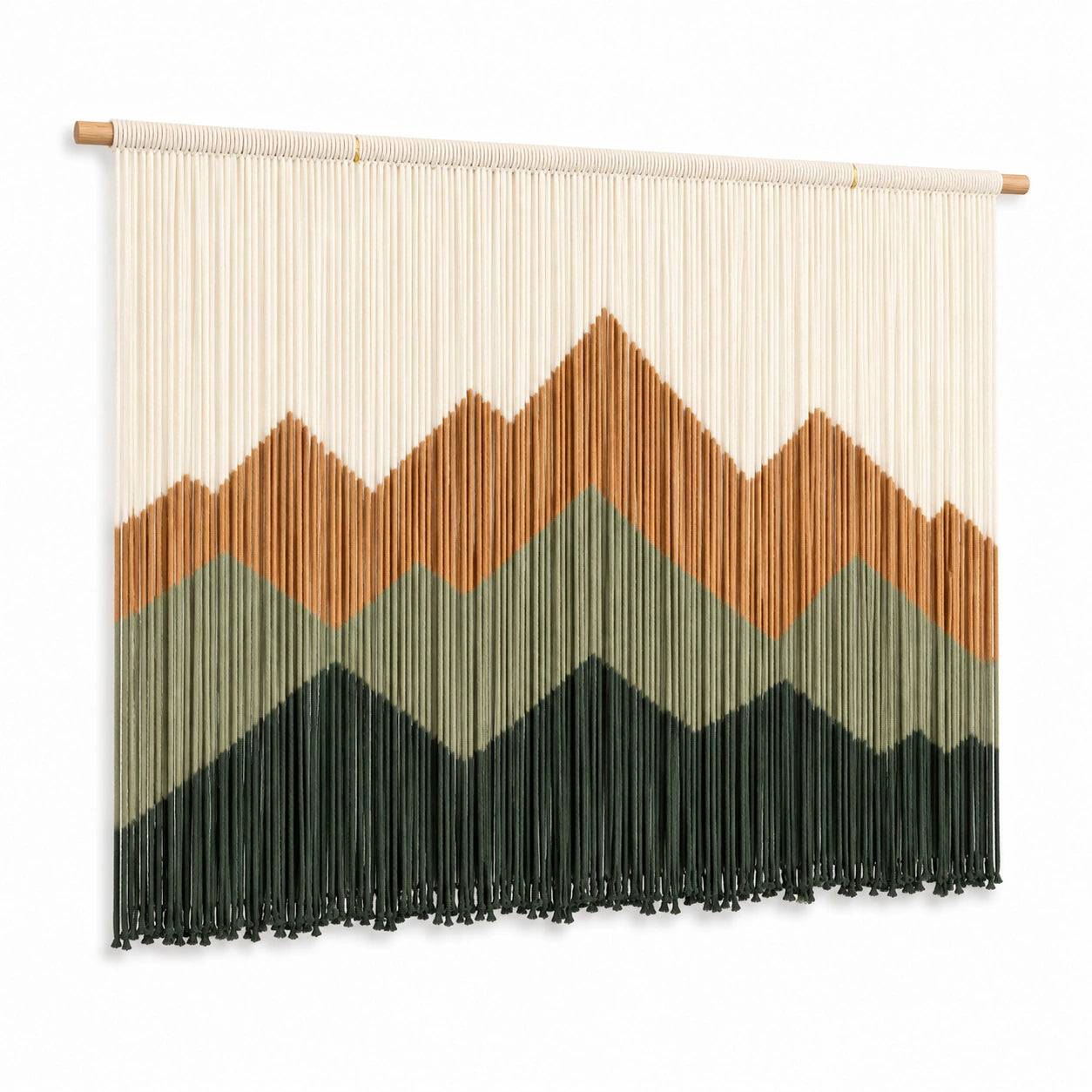 Tenture murale 110 x 100 cm en coton écru vert brun style montagne