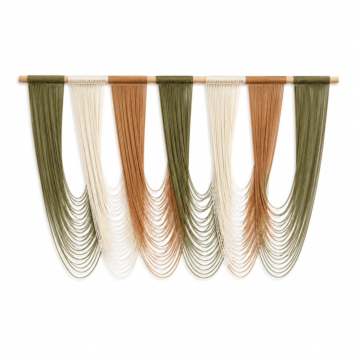 Décoration murale suspendue 120 x 90 cm en corde de coton vert beige et marron style bohème