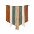 Suspension murale à franges 90 x 90 cm en coton marron blanc vert sauge beige style bohème