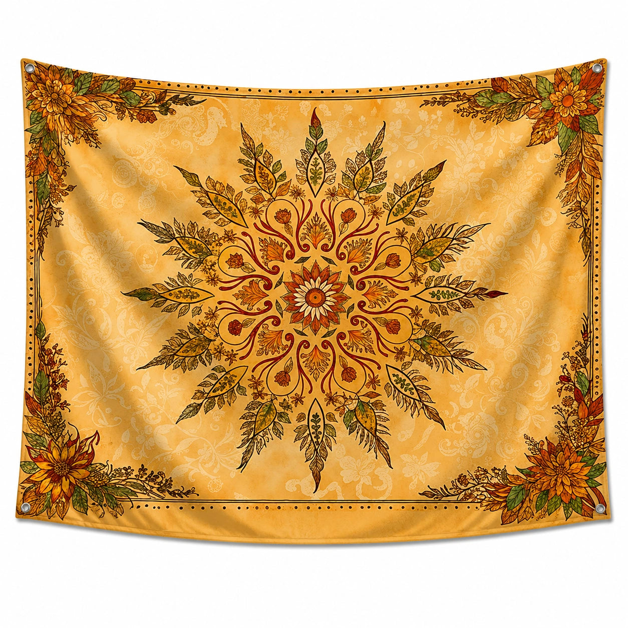 Tenture murale 150 x 150 cm en polyester jaune à motif floral avec œillets décorative