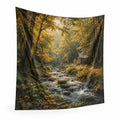 Tenture murale 150 x 130 cm en polyester vert marron jaune décor forêt automnale