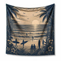 Tenture murale 150 cm x 150 cm en polyester beige bleu marine motif plage surf décorative